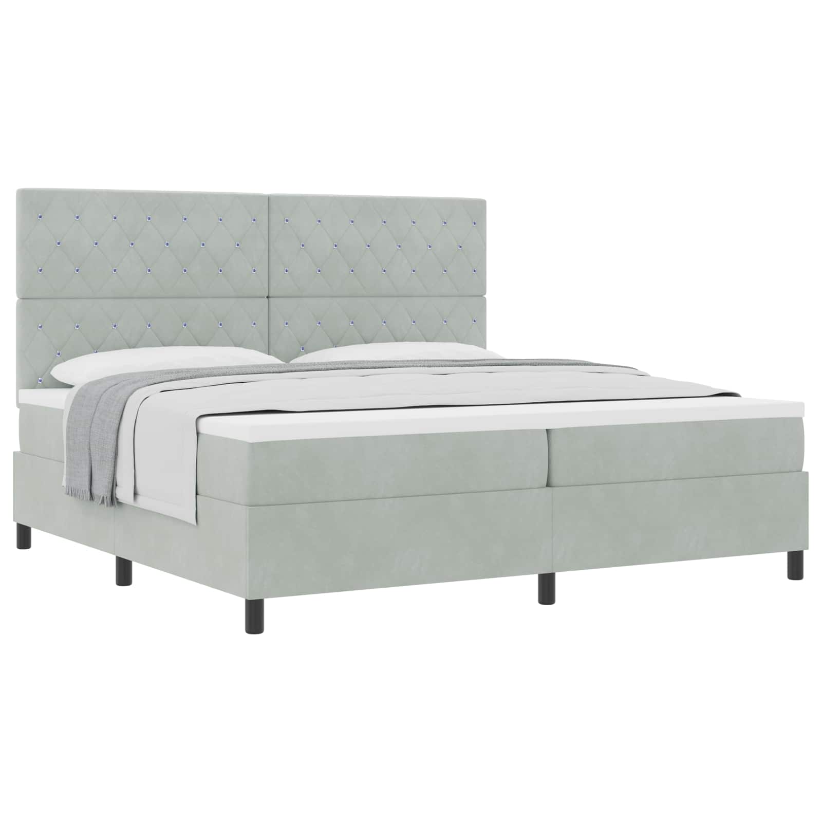 vidaXL Boxspringbed met matras Lichtgrijs 200 x 200 cm Fluweel, foto 3