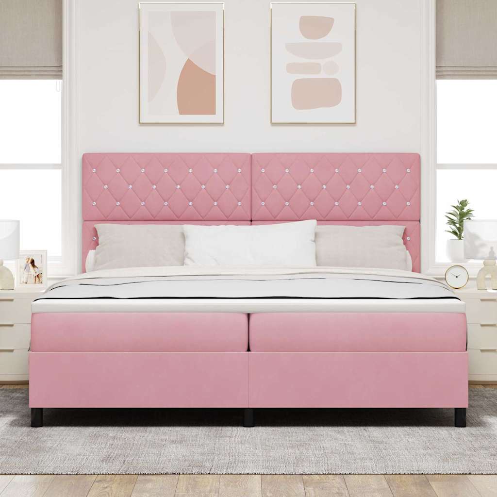 Thumbnail - vidaXL Boxspringbett mit Matratze mit Kopfteil Rosa 200 x 200 cm Stoff