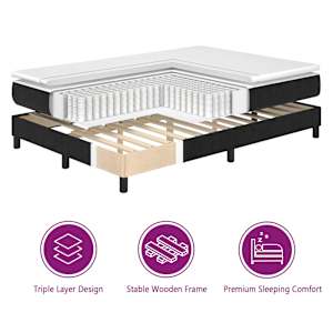 Postel s boxspringem s matrací s čelo Černý 90 x 190 cm samet - obrázek 10