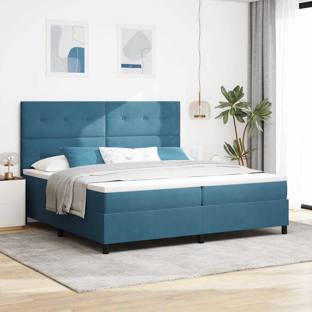 Kasti Padrunvoodi koos Mattressiga Tumed Sinine 200x200 cm Samet