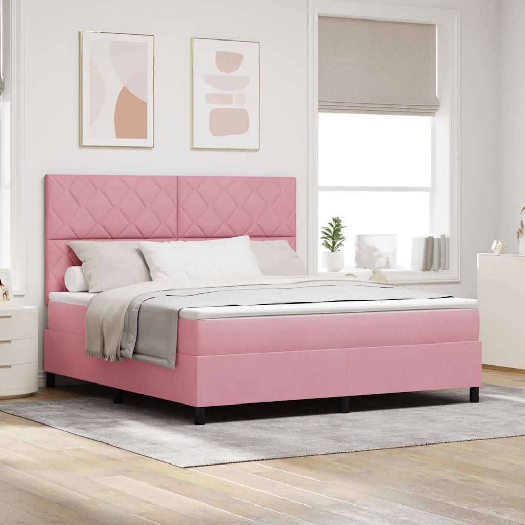 vidaXL Boxspringbett mit Matratze mit Kopfteil Rosa 180 x 200 cm Stoff