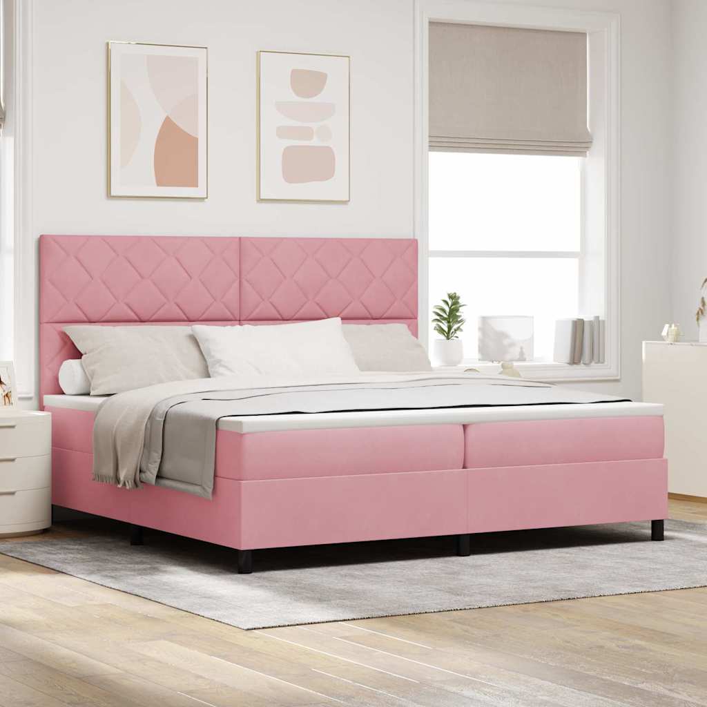 vidaXL Boxspringbett mit Matratze mit Kopfteil Rosa 200 x 200 cm Samt