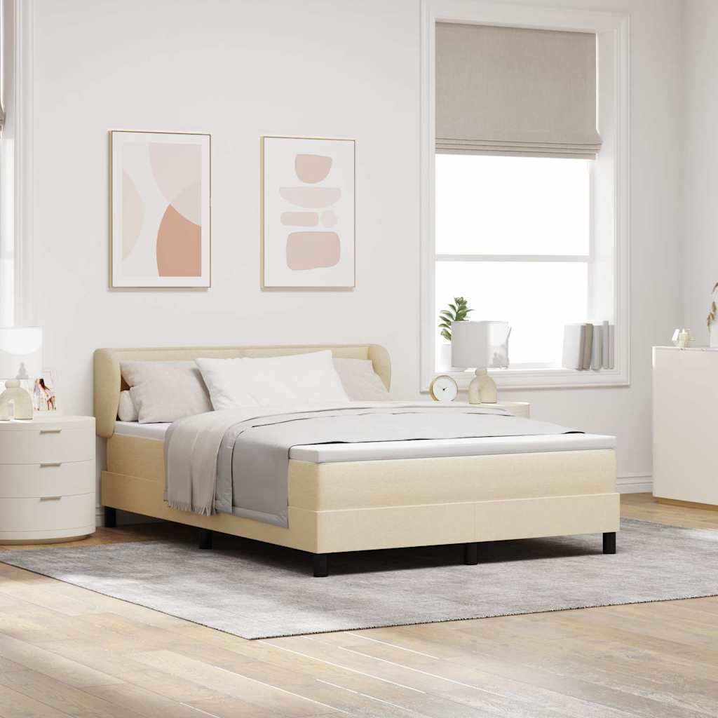 vidaXL Pat cu arcuri cu saltea cu headboard Crem 140 x 190 cm țesătură