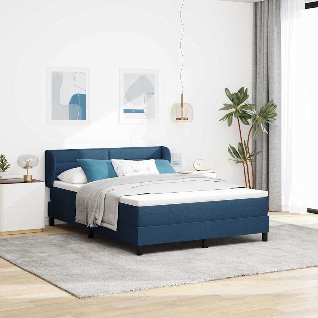 Boxspring seng med madras blå 140x190 cm stof