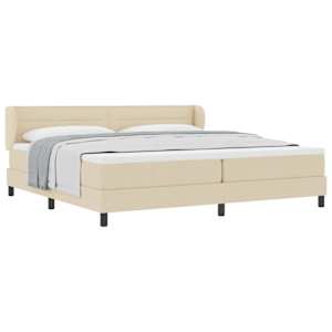Postel s boxspringem s čelo Krémová 200 x 200 cm textil - obrázek 2