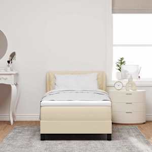 Postel s boxspringem s čelo Krémová 90 x 190 cm textil - obrázek 3