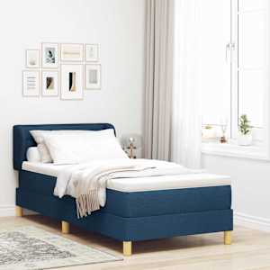 Postel s boxspringem s matrací s čelo Modrá 80 x 200 cm textil - obrázek 1