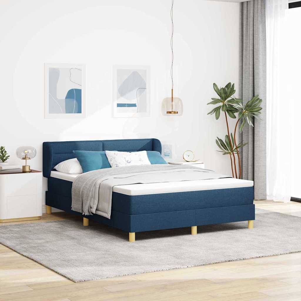 Box Spring Seng med Madras i Blå, 140x190 cm, Stof