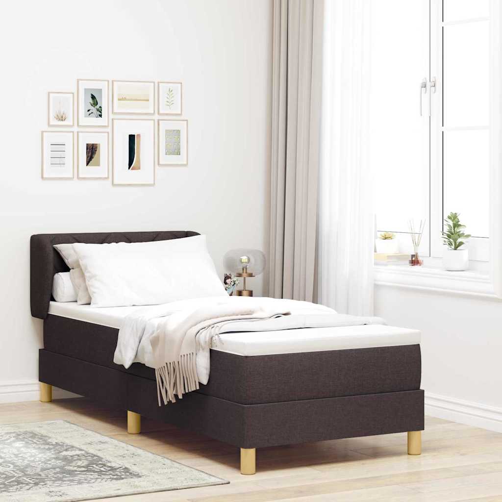 Box Spring Seng med madras - Mørkebrun, 80x200 cm, Stof