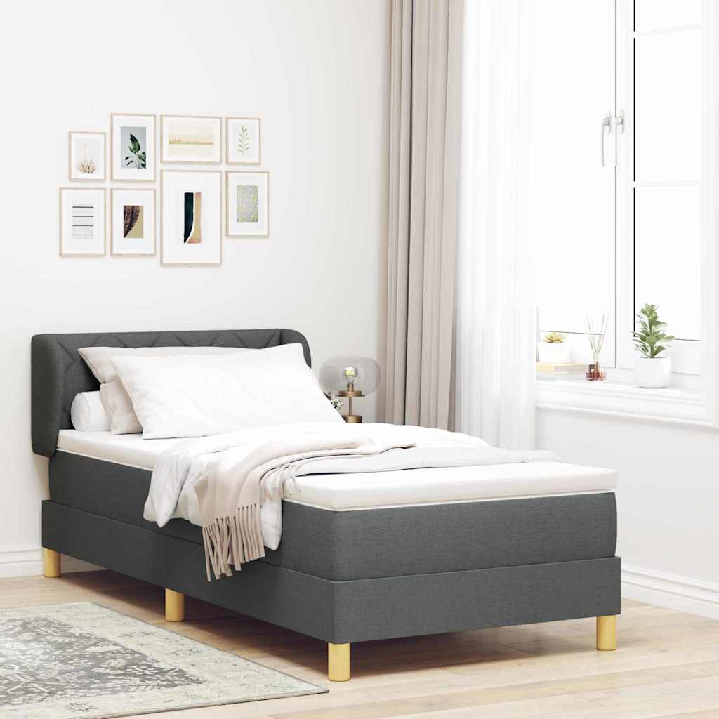Box Spring Voodi koos Mattressiga, Tume Hall, 90x190 cm Kangas