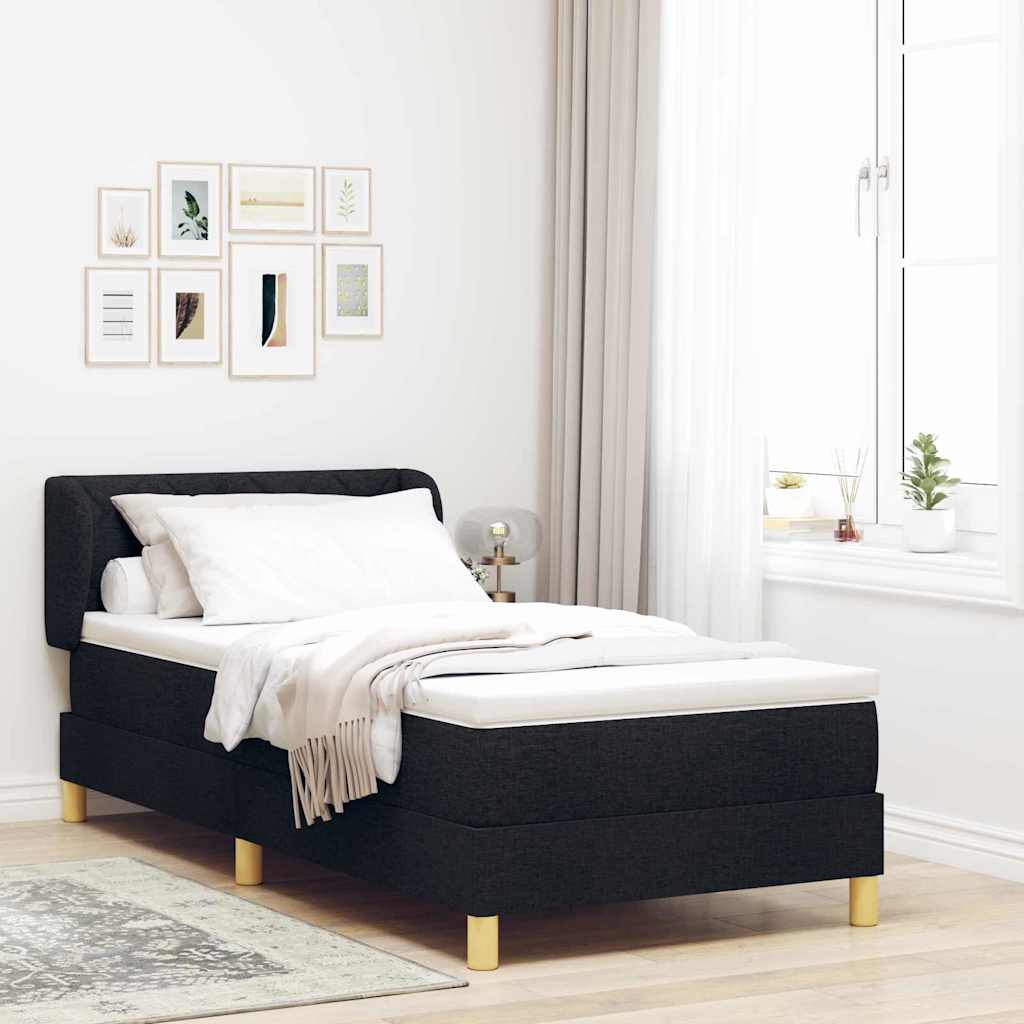 Box Spring Seng med Madras, Sort, 90x190 cm, Stof
