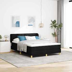 Postel s boxspringem s čelo Černá 140 x 190 cm textil - obrázek 1