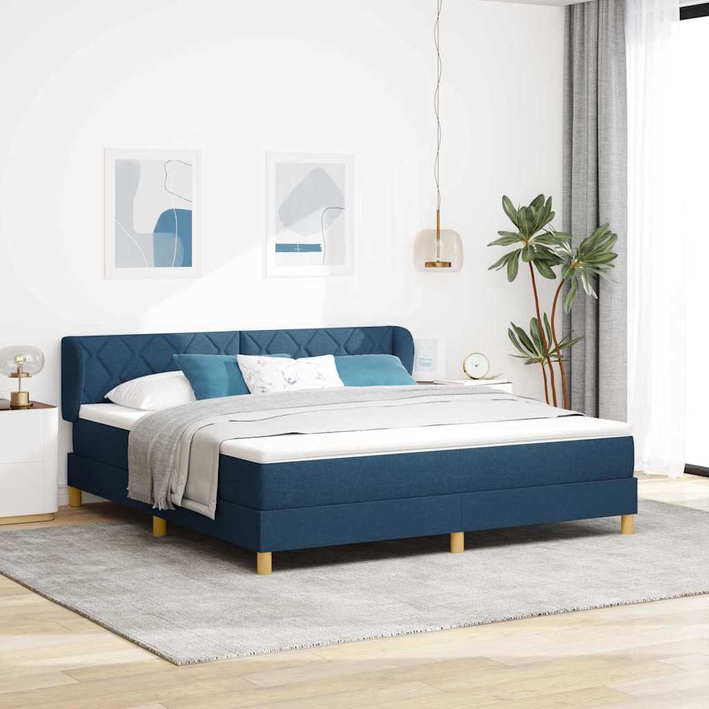 Box Spring voodi koos madratsiga - Sinine, 180x200 cm, Kangas