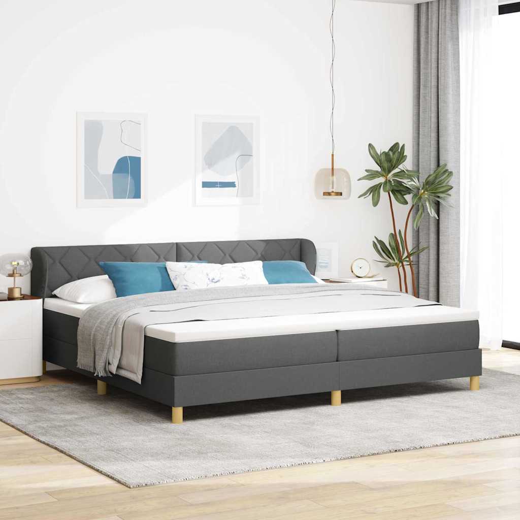 Box Spring voodi madratsiga, tumedat halli 200x200 cm kangas