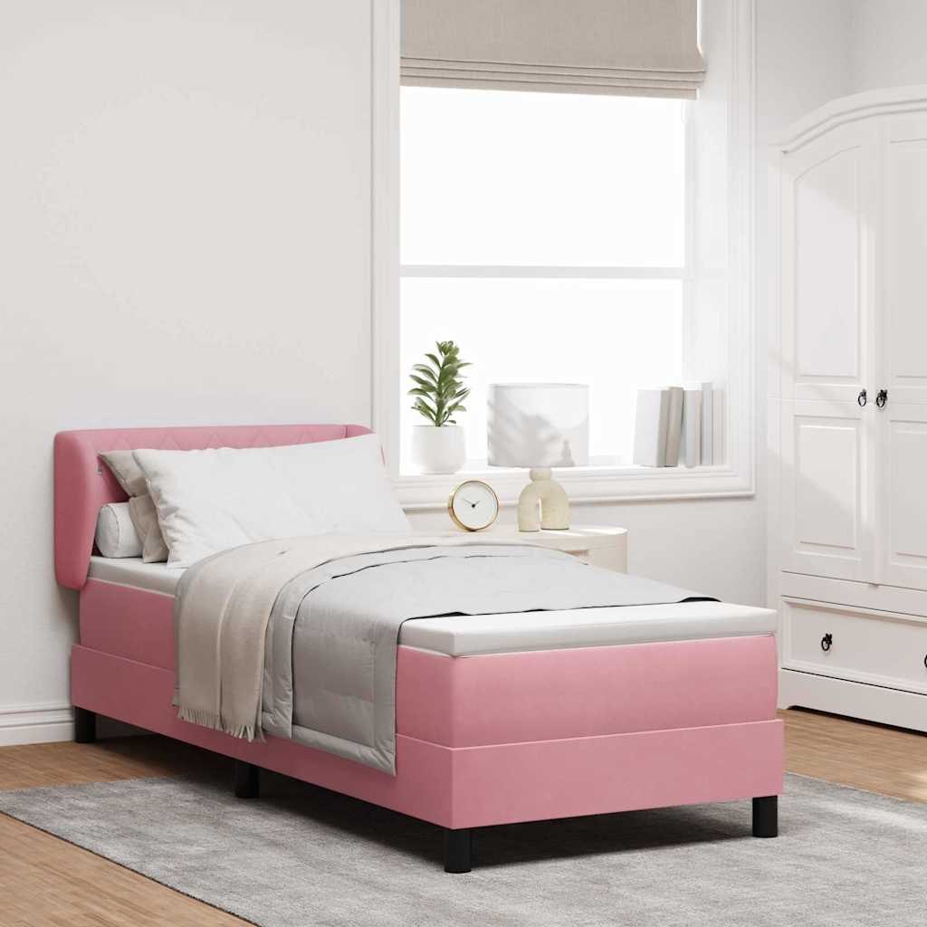 Box Spring voodi patjaga, roosa, 80x200 cm, veluur