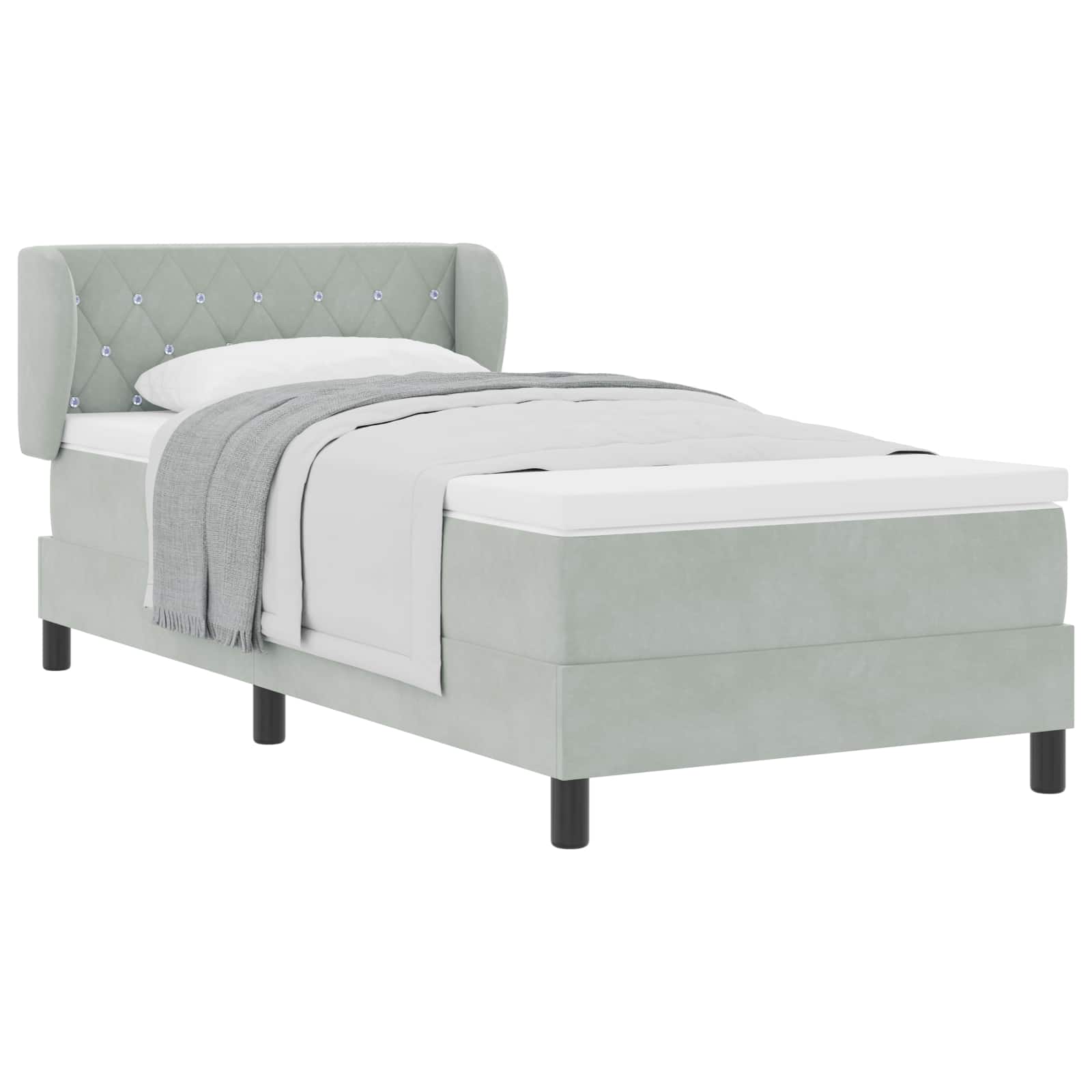 vidaXL Boxspringbed met hoofdeinde Lichtgrijs 90 x 190 cm Fluweel, foto 3
