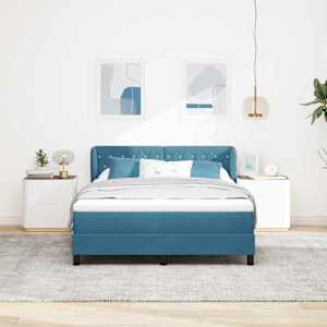 Postel s boxspringem s čelo Tmavě moddrá 140 x 190 cm samet - obrázek 3