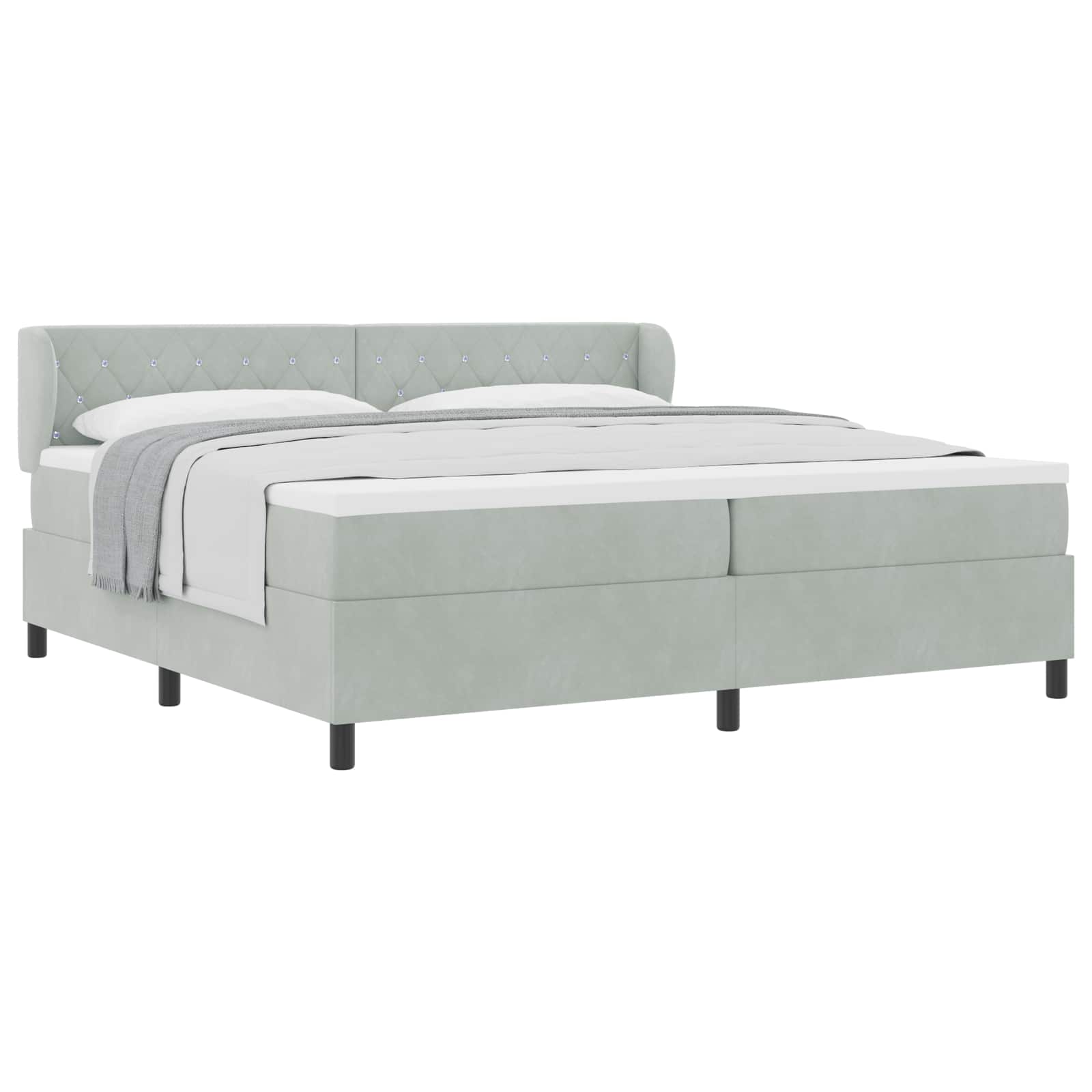 vidaXL Boxspringbed met matras Lichtgrijs 200 x 200 cm Fluweel, foto 3