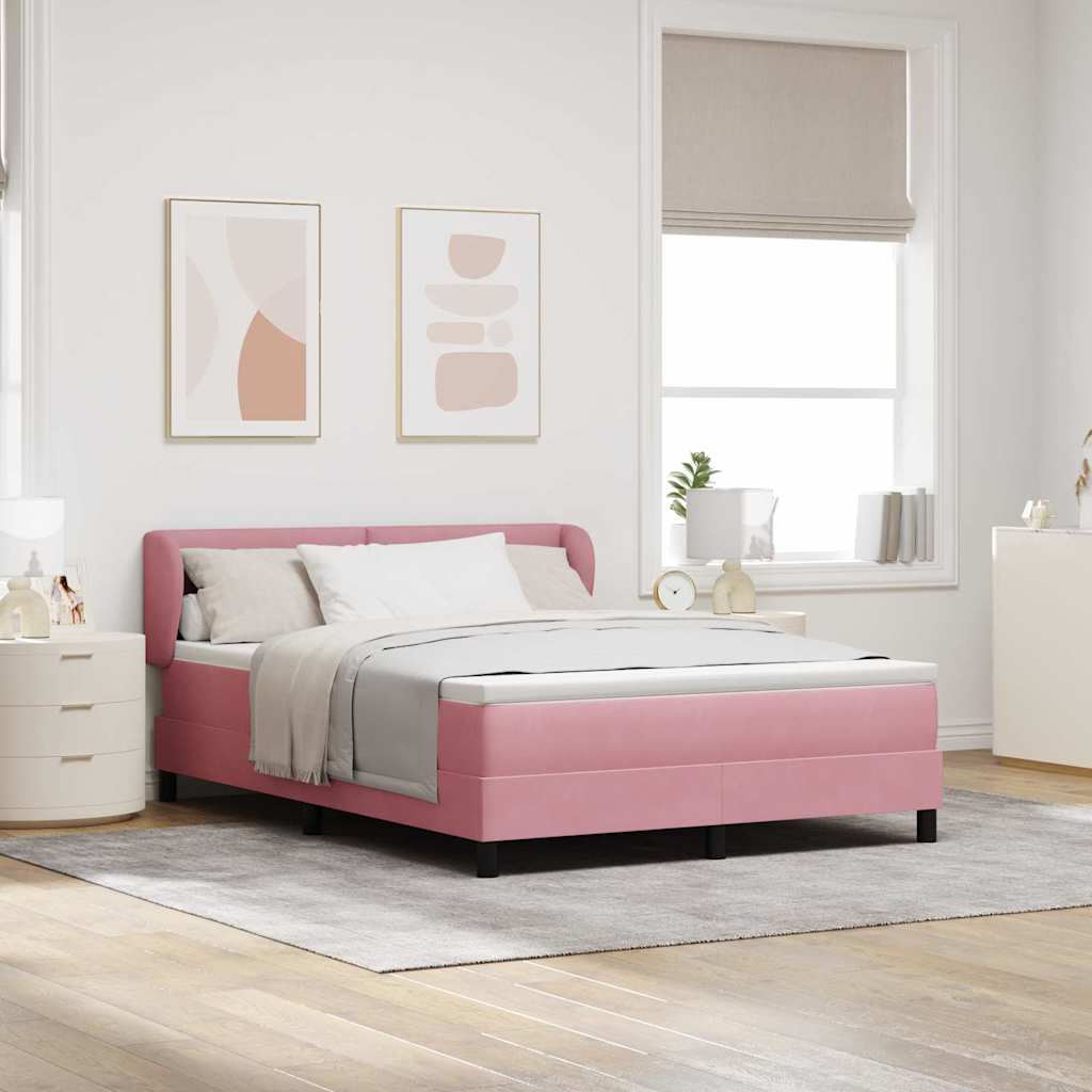 Box Spring Voodi koos Madratsiga Roosa 140x190 cm Samet