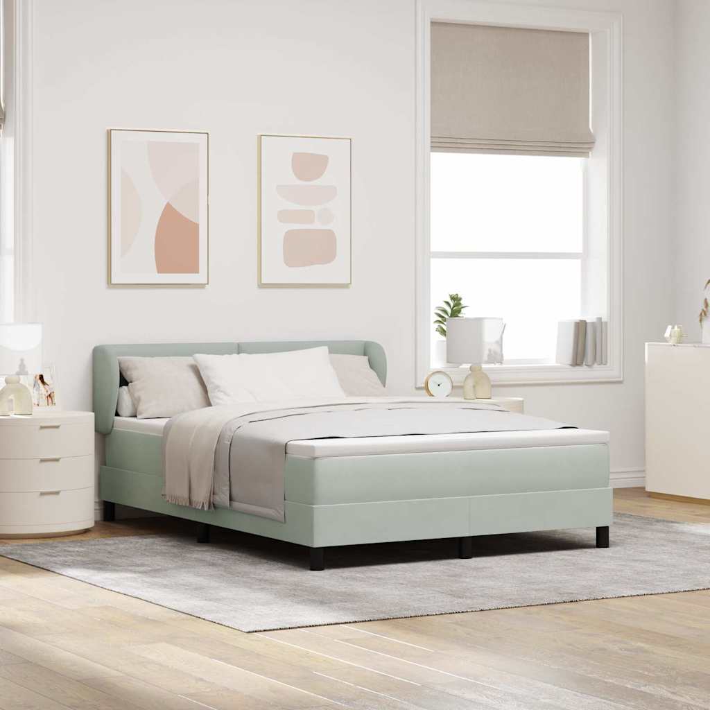 Box Spring Voodi Madratsiga Helehall 160x200 cm Samet