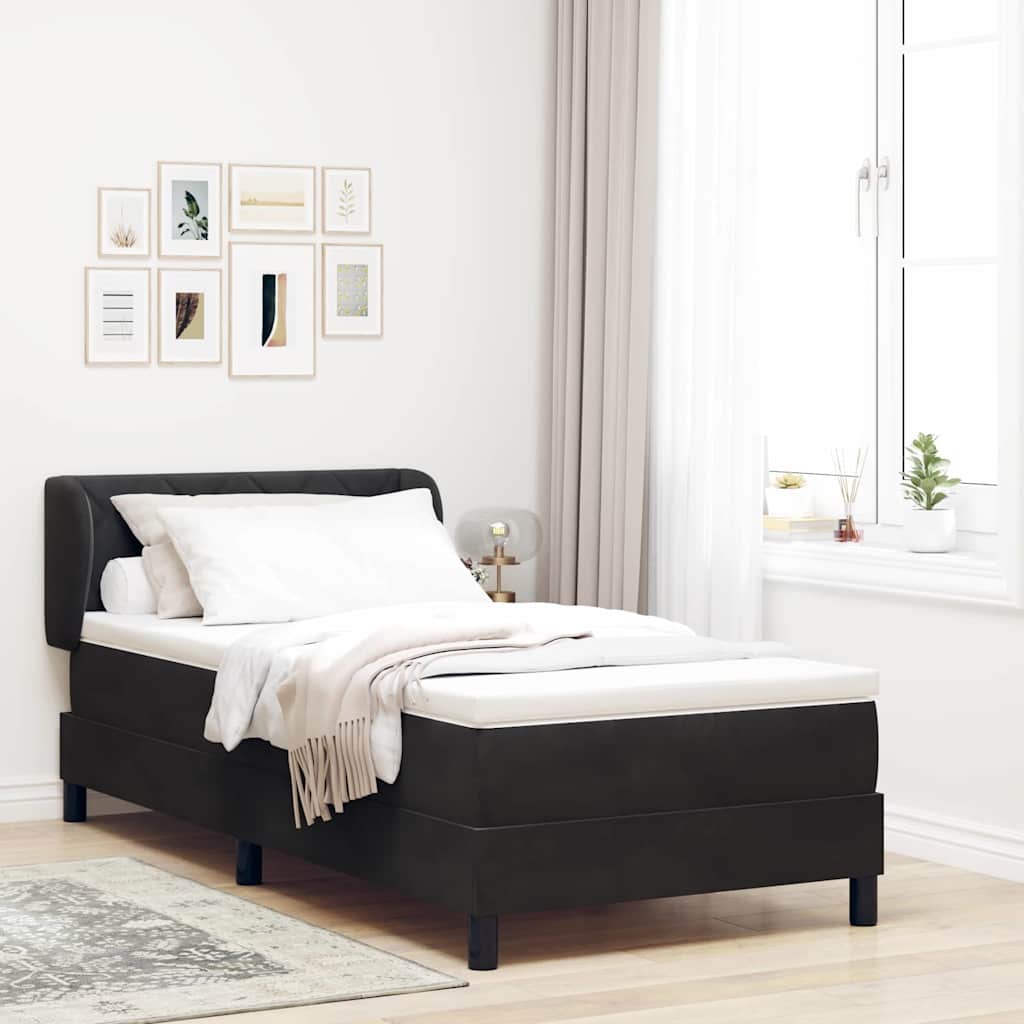 Box Spring Voodi Madratsiga Must 90x200 cm Veluur