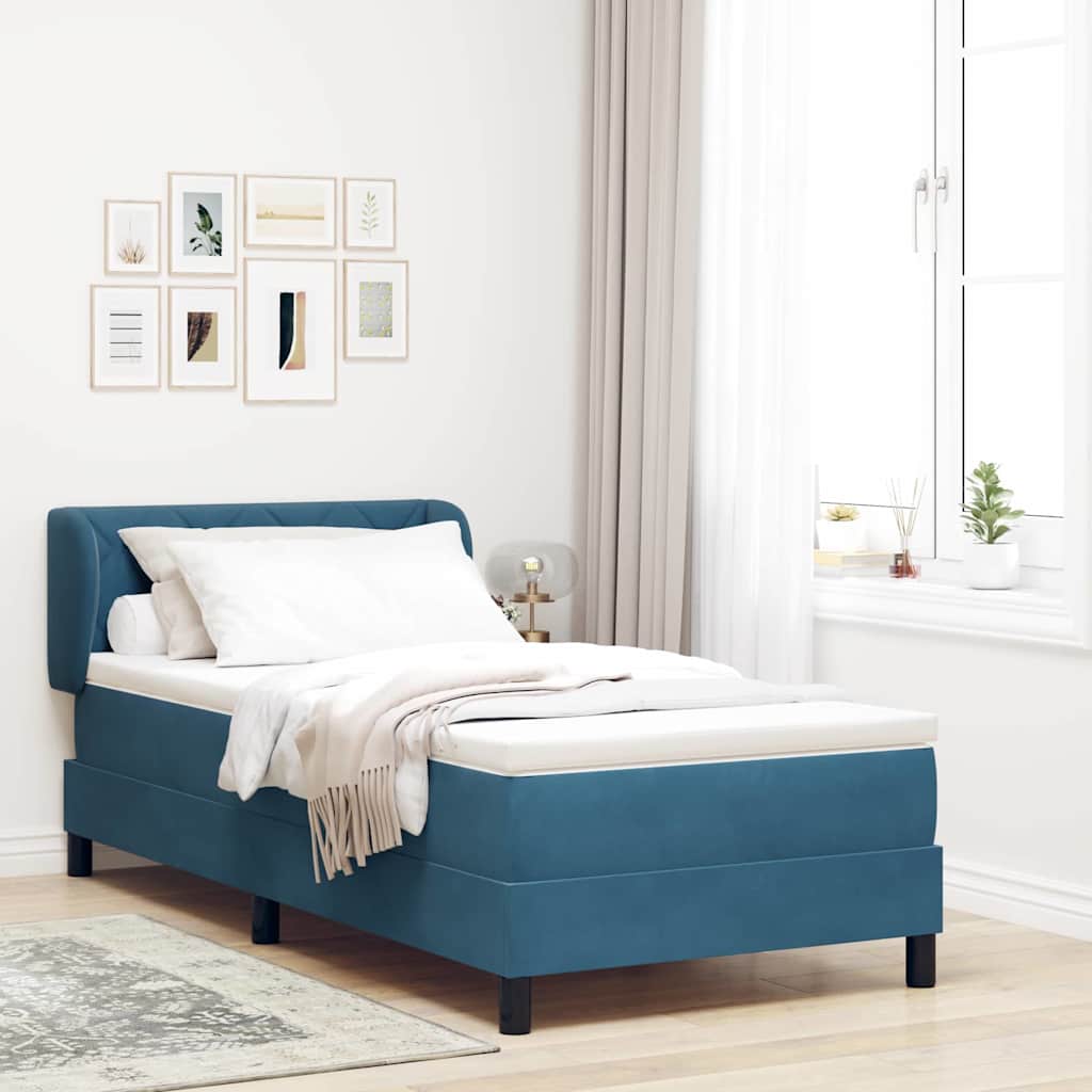 Box Spring Voodi Madratsiga Tumedasinine 100x200 cm Samet