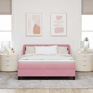 Postel s boxspringem s čelo Růžová 140 x 190 cm samet - obrázek 1