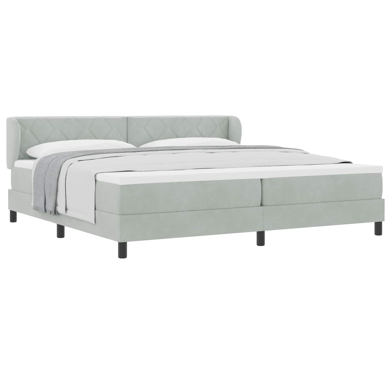 vidaXL Boxspringbed met hoofdeinde Lichtgrijs 200 x 200 cm Fluweel, foto 3
