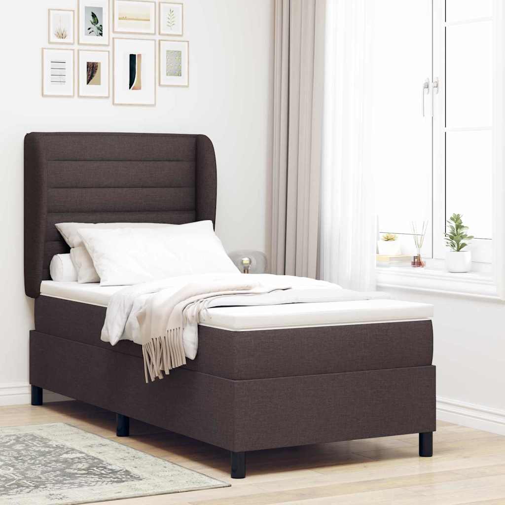 vidaXL Pat cu arcuri cu saltea Maro închis 90 x 190 cm țesătură