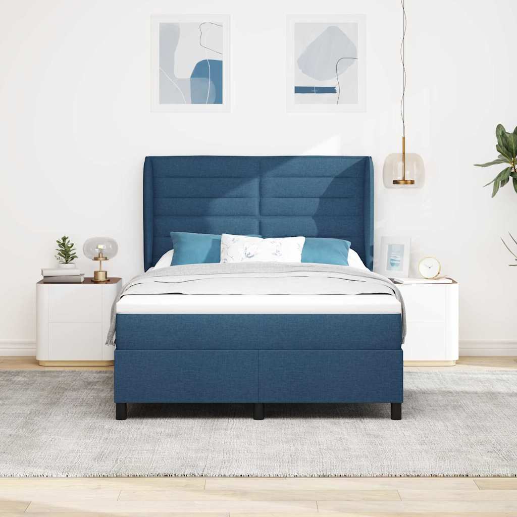 Postel s boxspringem s matrací s čelo Modrá 140 x 190 cm textil - obrázek 3