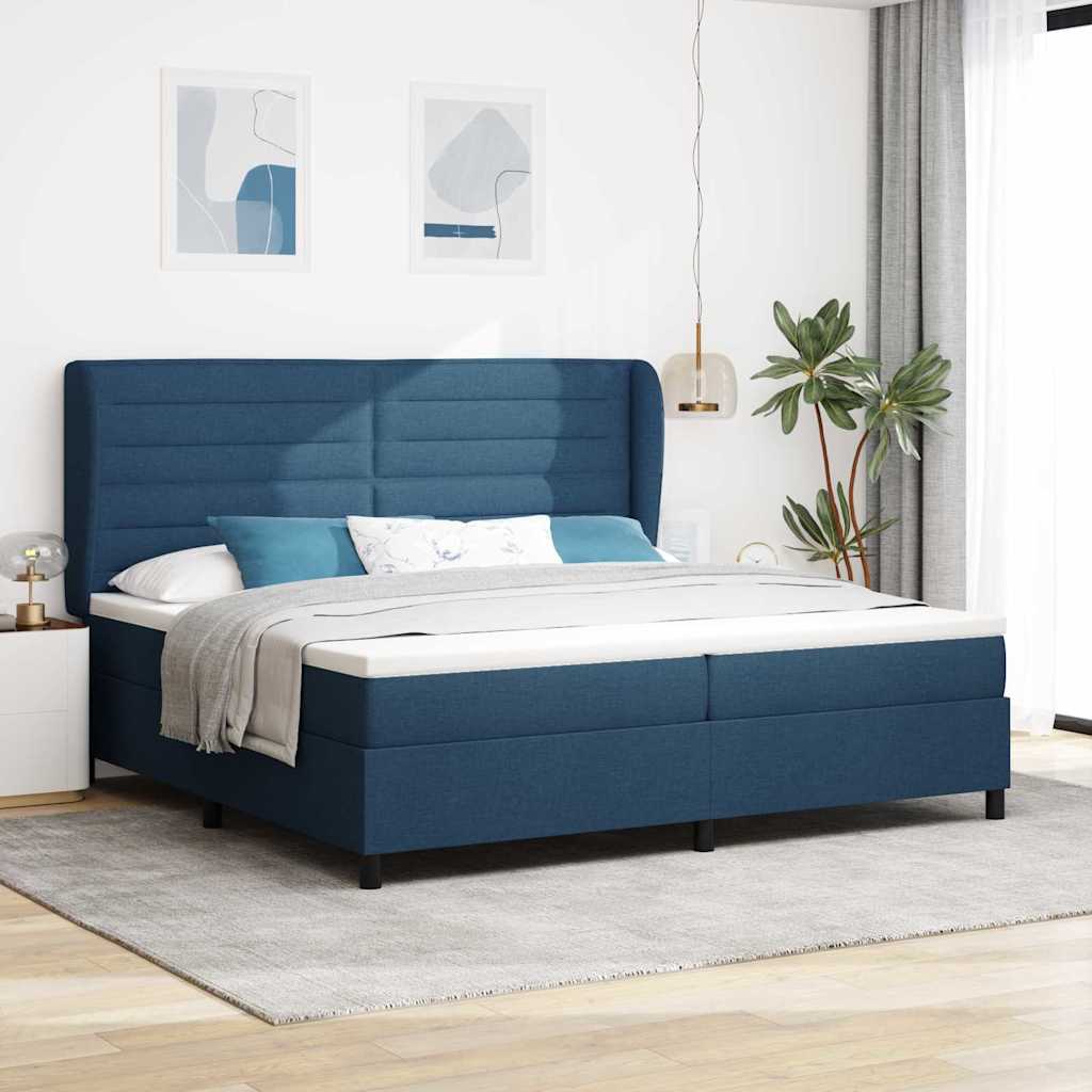Box Spring Voodi madratsiga Sinine 200x200 cm Kangas