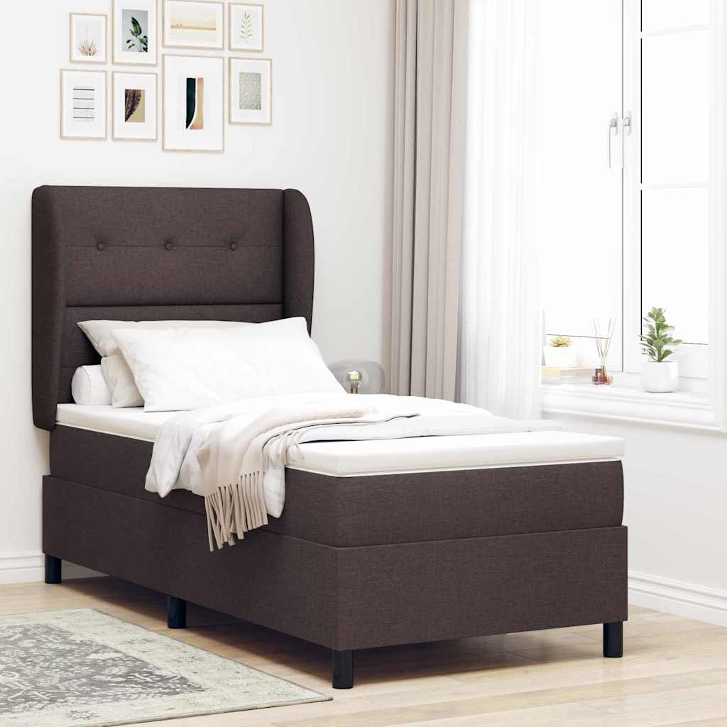 Boxspring Seng med Madras Mørkebrun 90x190 cm Stof