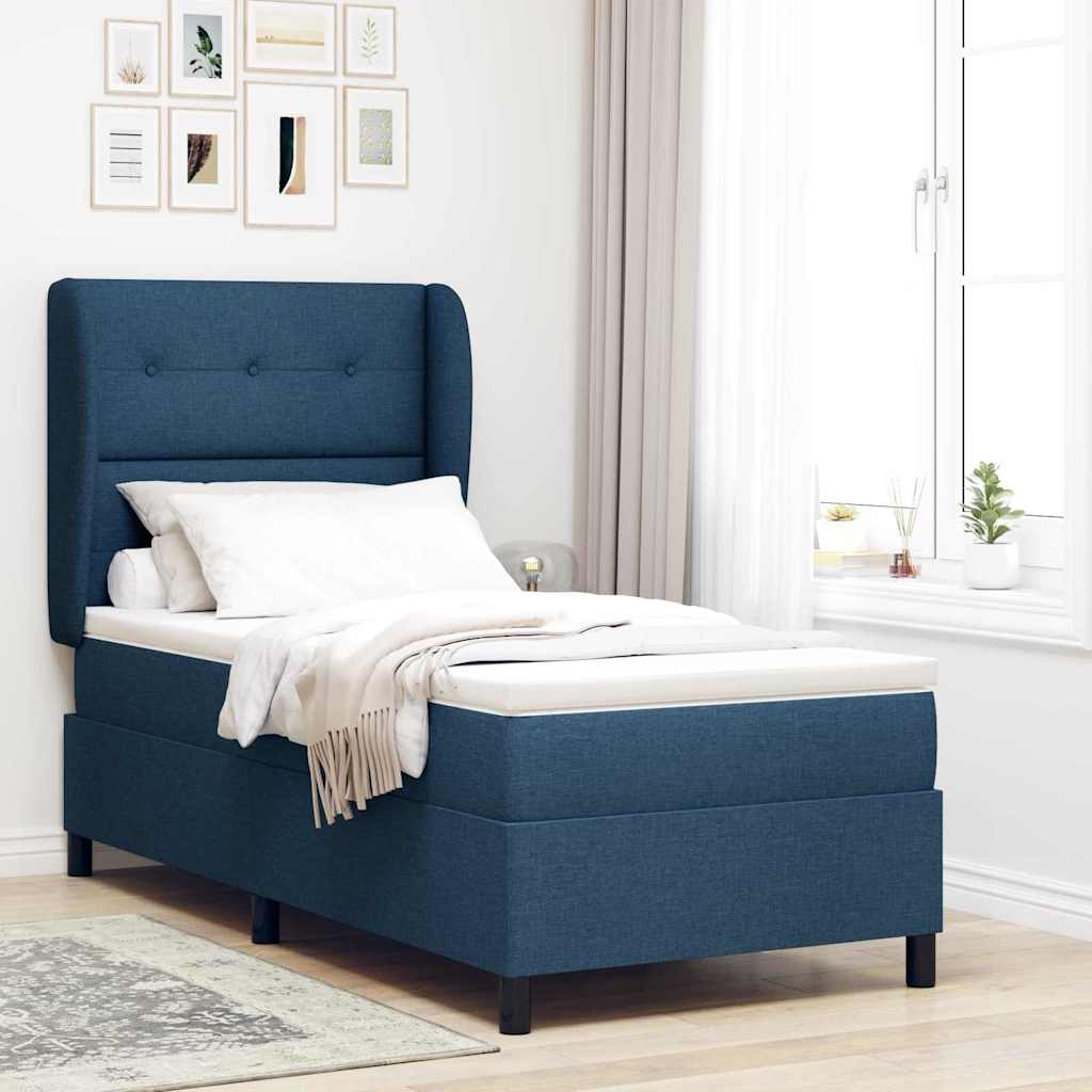 vidaXL Boxspringbett mit Matratze, Blau, 90 x 200 cm, Stoff.