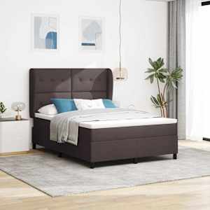 Postel s boxspringem s čelo Tmavě hnědá 140 x 190 cm textil - obrázek 1