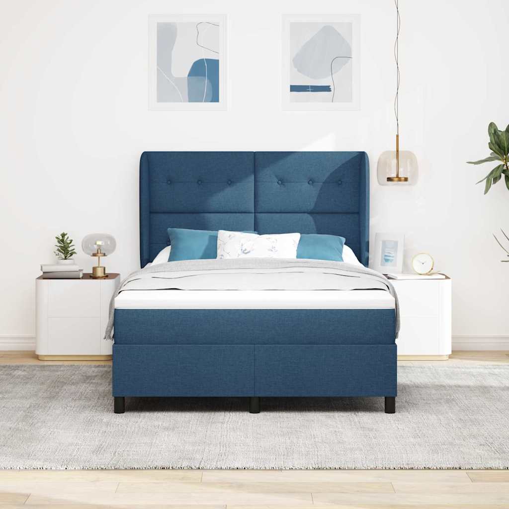 Thumbnail - vidaXL Boxspringbett mit Matratze mit Kopfteil Blau 140 x 190 cm Stoff