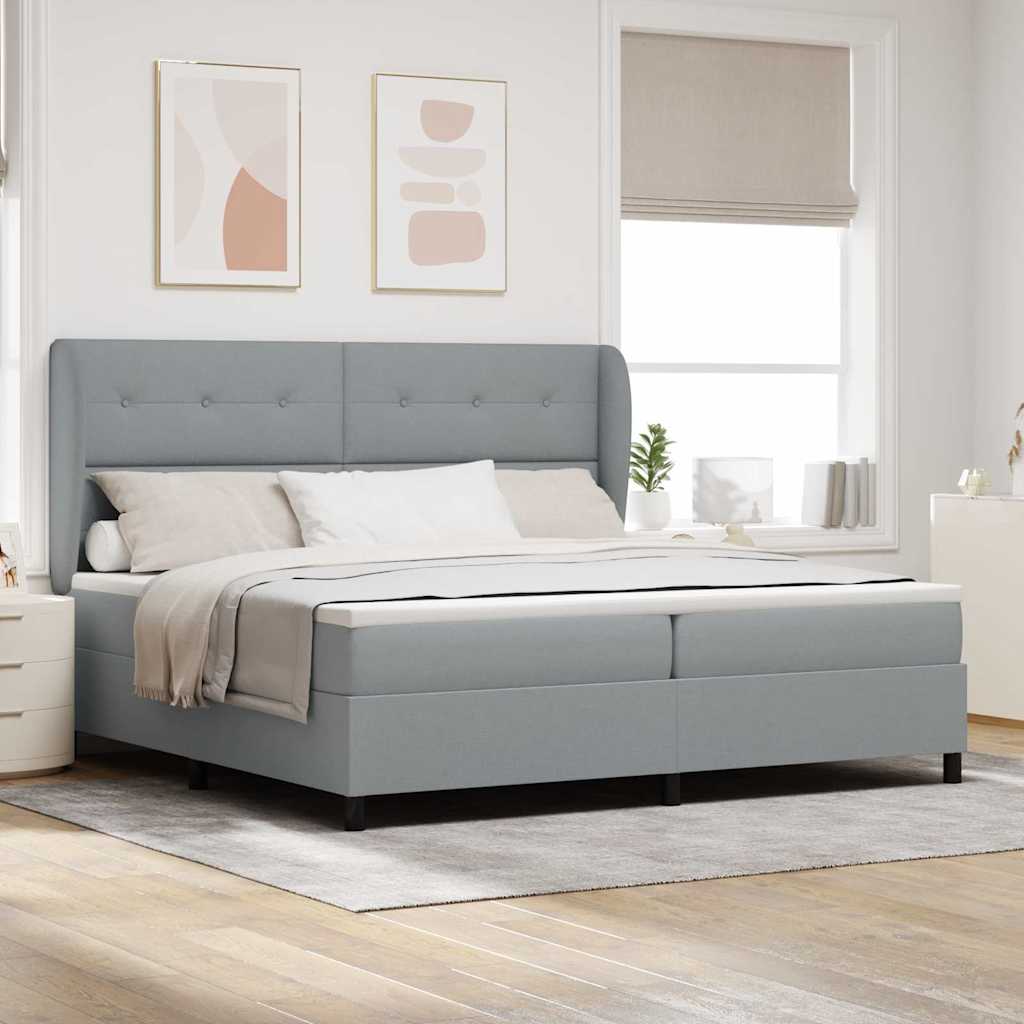 Boxspring Seng med Madras - Lysegrå, 200x200 cm, Stof