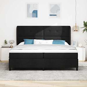 Postel s boxspringem s matrací s čelo Černá 200 x 200 cm textil - obrázek 3