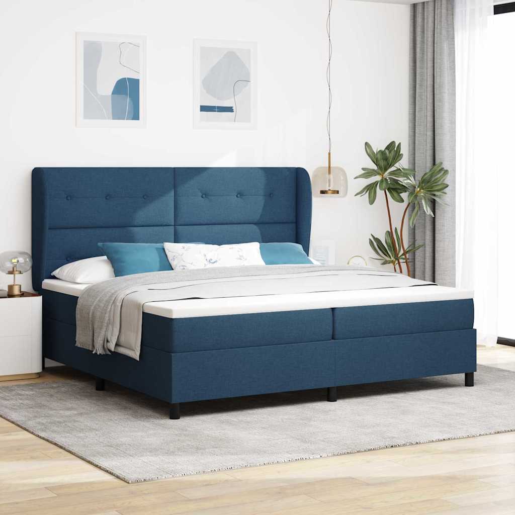 vidaXL Pat cu arcuri cu saltea albastru 200 x 200 cm țesătură