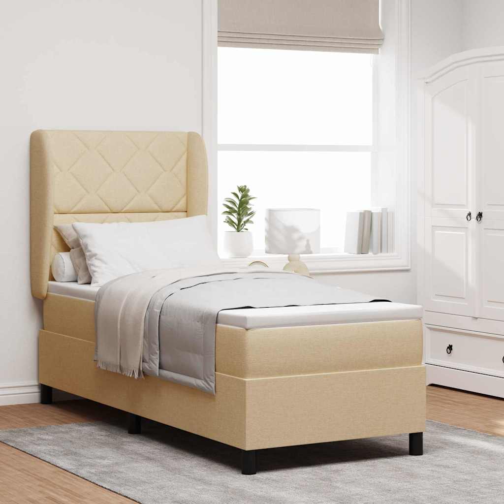 Box Spring Voodi Madratsiga - Kreemjas, 80x200 cm Kangas