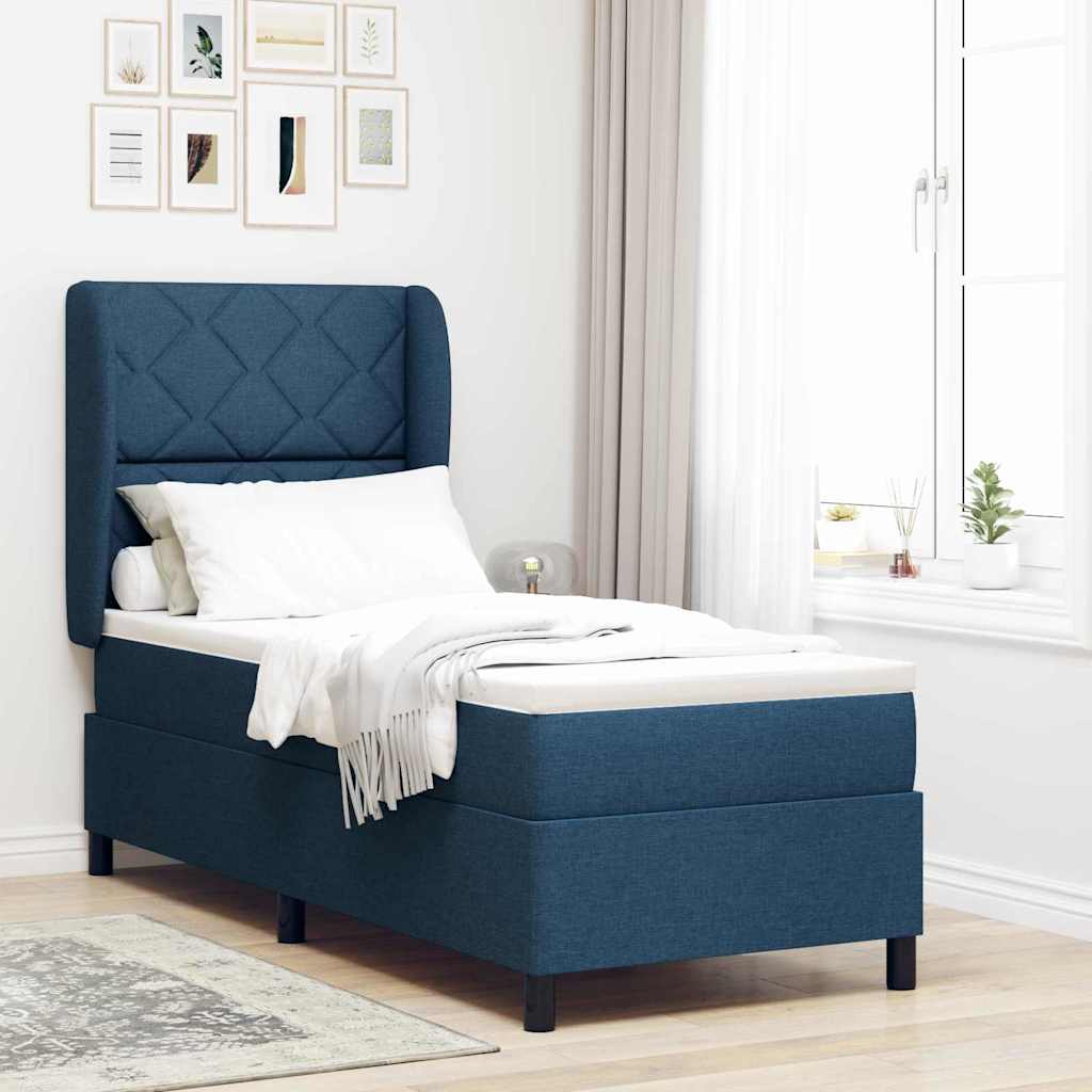 Boxspring Seng med Madras - Blå, 80x200 cm, Stof