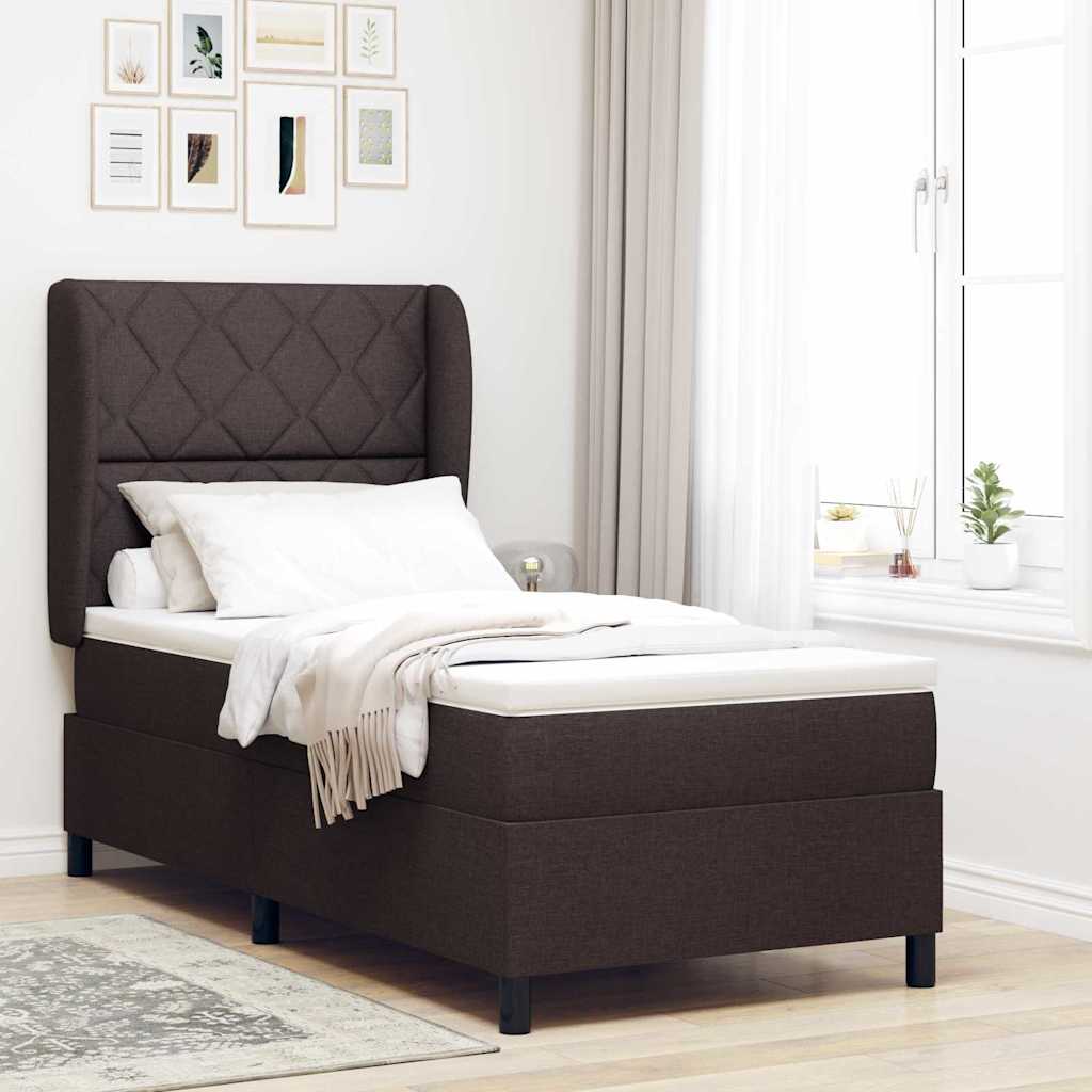 Box Spring Seng med Madras Mørkebrun 90x190 cm Stof