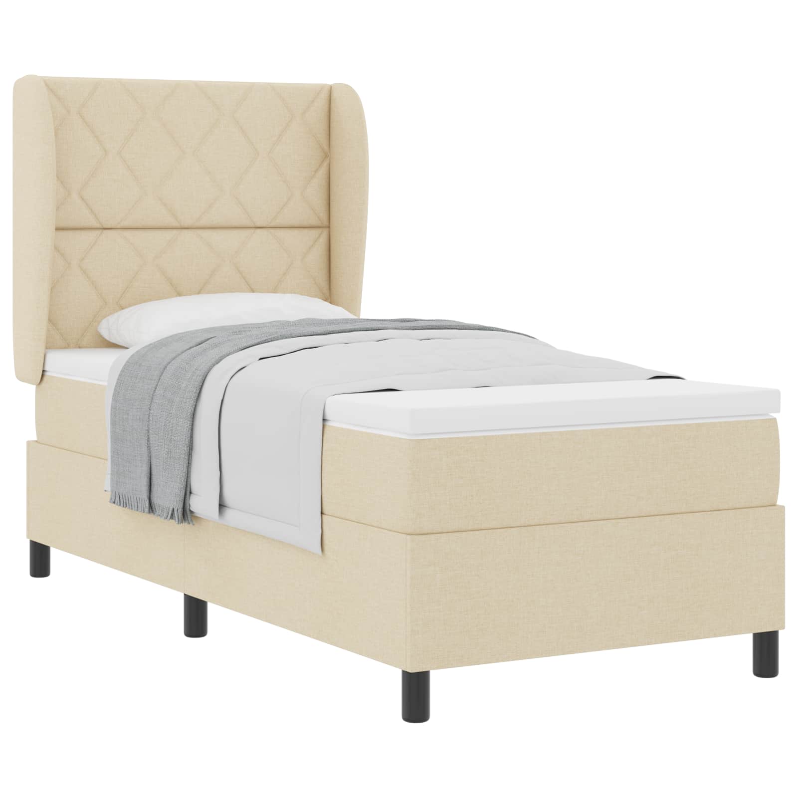Postel s boxspringem s čelo Krémová 90 x 200 cm textil 3340611