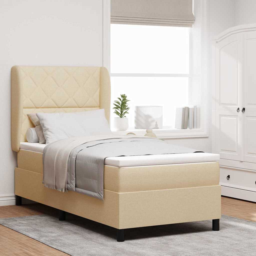 Box Spring voodi madratsiga - Kreemjas 100x200 cm Kangas