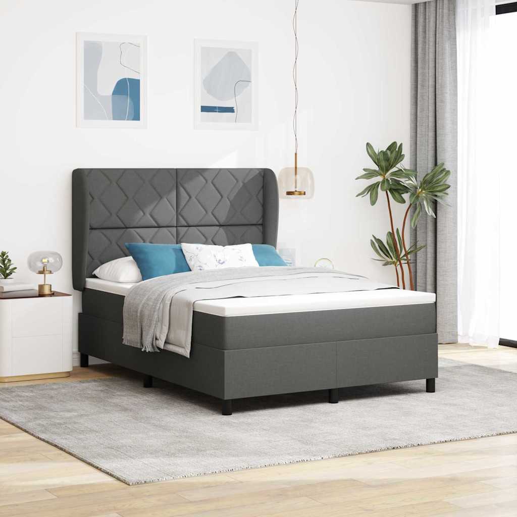 vidaXL Boxspringbett mit Matratze - Dunkelgrau, 140x190 cm, Stoff