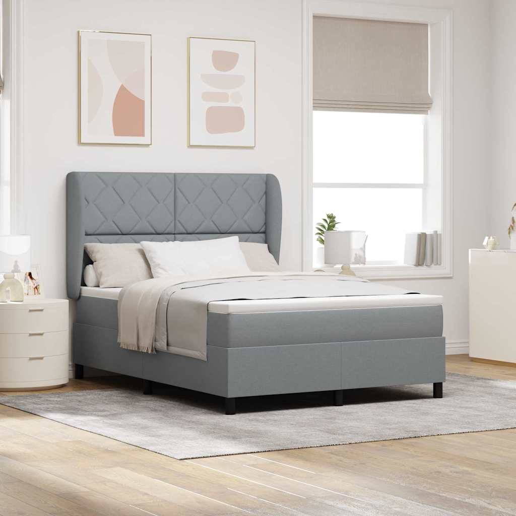 Box Spring Voodi Mõnusa Madratsiga - Helehall, 140x200 cm, Kangas