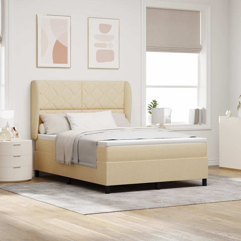 Box Spring Voodi Madratsiga Kreemjas, 140x200 cm Kangas