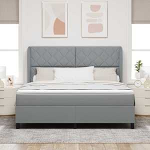 Postel s boxspringem s čelo Světle šedá 180 x 200 cm textil - obrázek 3