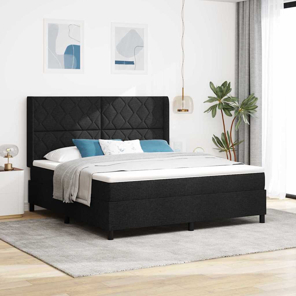 Must Box Spring Voodi koos Madratsiga, 180x200 cm, Kangas