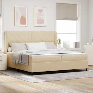 Postel s boxspringem s čelo Krémová 200 x 200 cm textil - obrázek 1