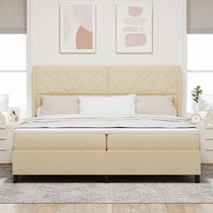 Postel s boxspringem s čelo Krémová 200 x 200 cm textil - obrázek 3